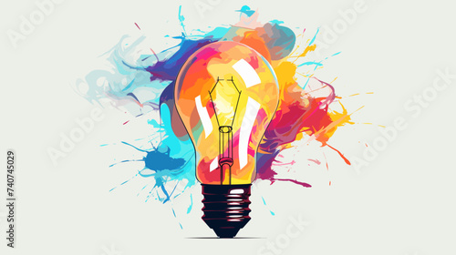 Abstract lightbulb with colorful brushstroke elements symbolizing creativity. simple Vector art photo