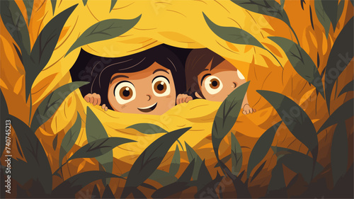 Abstract kids playing hide and seek. simple Vector art