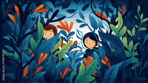 Abstract kids playing hide and seek. simple Vector art
