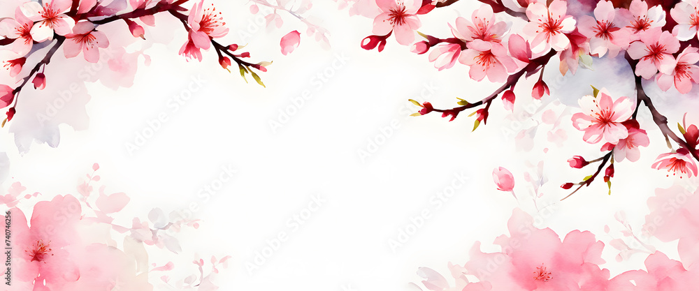 Gorgeous pink flower isolated on white background. Cherry blossom illustration in watercolor style. Abstract watercolor painting.