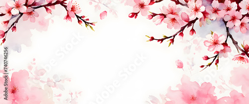 Gorgeous pink flower isolated on white background. Cherry blossom illustration in watercolor style. Abstract watercolor painting.