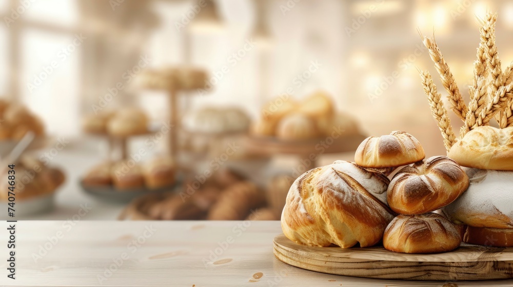A 3D banner displaying freshly baked bread and pastries, symbolizing the fresh and delicious baked goods available