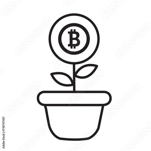 Icono de Bitcoin junto a un pote. sobre un fondo blanco aislado. Vista de frente y de cerca. Copy space