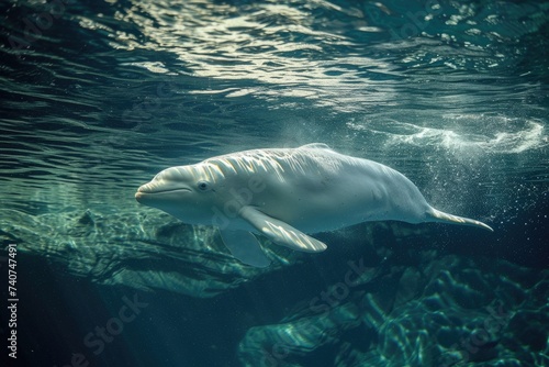 An Elegant And Playful Beluga Whale Gracefully Glides Through The Water. Ai generative © Mimix