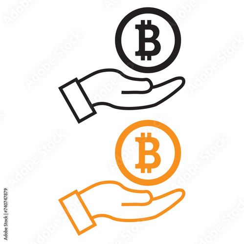Una mano sosteniendo un Bitcoin. Vector