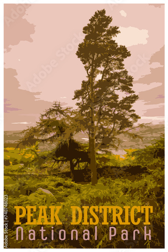 WPA inspired retro travel poster of the Peak District National Park, UK. photo