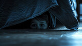 Monster Under the Bed: A toddler peeking under the bed, imagining a scary monster hiding in the shadows