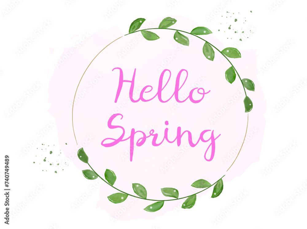 Obraz premium Watercolor frame with plants and watercolor splashes. Hello spring, card in rustic style. Vector illustration
