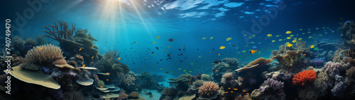Sunrays Filtering Through Ocean Water Over Reef