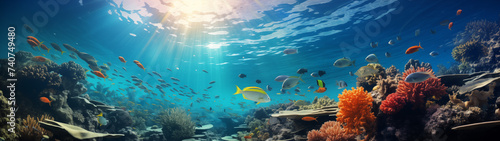 Tranquil Undersea Landscape with Sunlight and Fish © heroimage.io