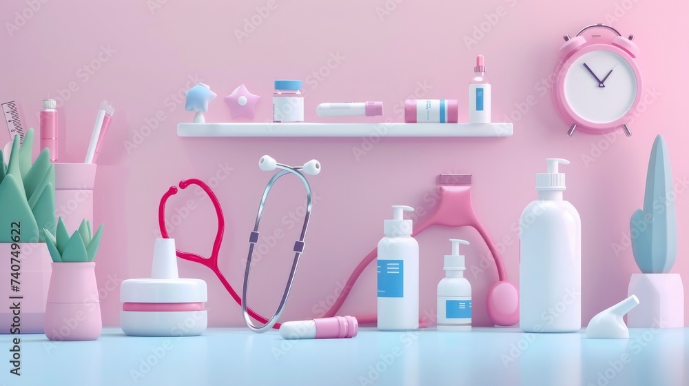 Pink and White Medical and Beauty Product Still Life Pink and White Medical and Beauty Product Still Life