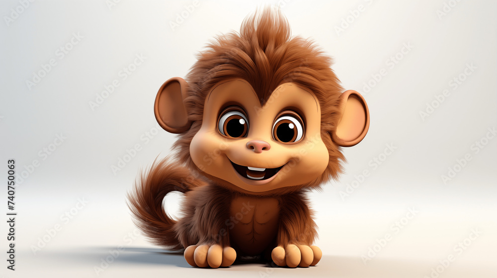Fototapeta premium 3D illustration plastic cartoon-style of cute baby monkey on white background