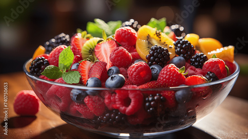 photograph of Healthy living concept close-up of a bowl of fresh fruit