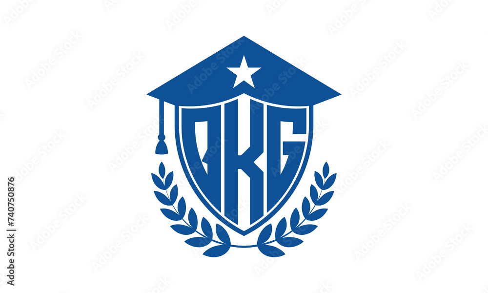 QKG three letter iconic academic logo design vector template. monogram, abstract, school, college, university, graduation cap symbol logo, shield, model, institute, educational, coaching canter, tech QKG three letter iconic academic logo design vector template. monogram, abstract, school, college, university, graduation cap symbol logo, shield, model, institute, educational, coaching canter, tech