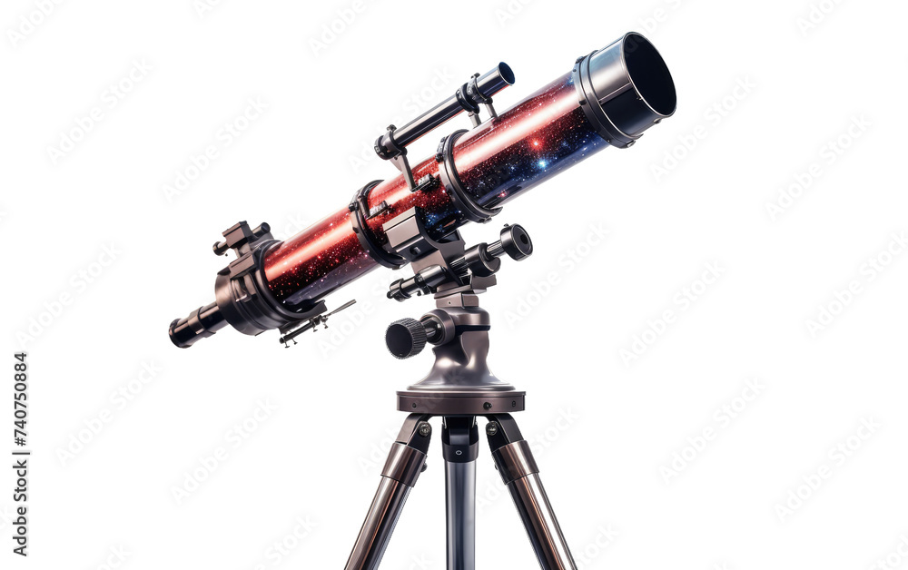 Telescope. A telescope mounted on a stable tripod ready for stargazing or scientific observations. on White or PNG Transparent Background. Telescope. A telescope mounted on a stable tripod ready for stargazing or scientific observations. on White or PNG Transparent Background.