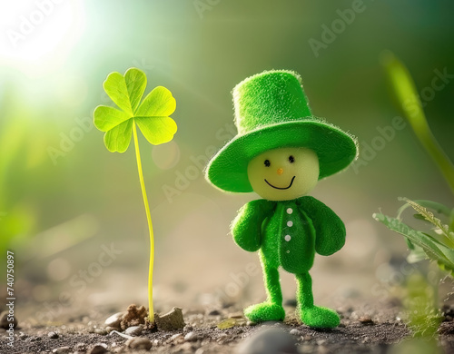 Cheerful Saint Patrick´s Day card with shamrock and figure