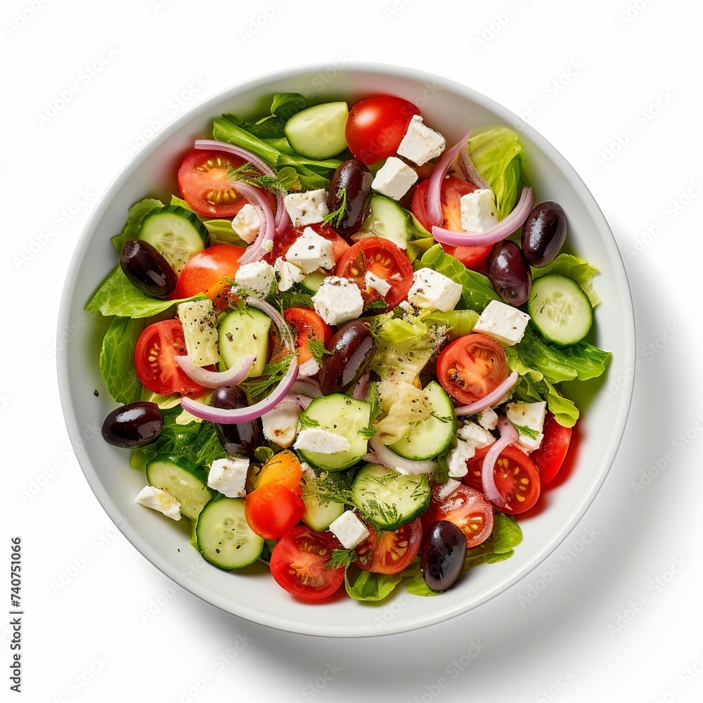 Fresh Greek Salad on a White Background, Greek Salad with Feta Cheese Isolated on White, Organic Greek Salad with Fresh Ingredients on White, Healthy Mediterranean Diet Salad, easy to cut out Fresh Greek Salad on a White Background, Greek Salad with Feta Cheese Isolated on White, Organic Greek Salad with Fresh Ingredients on White, Healthy Mediterranean Diet Salad, easy to cut out