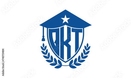 QKT three letter iconic academic logo design vector template. monogram, abstract, school, college, university, graduation cap symbol logo, shield, model, institute, educational, coaching canter, tech