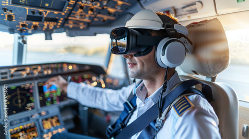Pilot navigates skies, ensuring safe travels with expertise and precision with virtual reality sunglass © Дмитрий Симаков