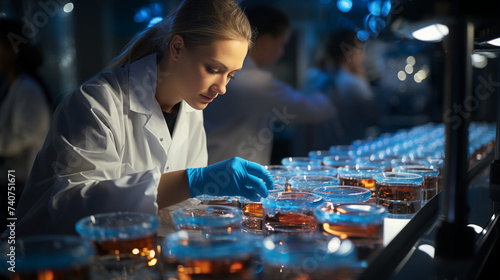Stock photo of a biotech scientist viewing cultures in laboratory