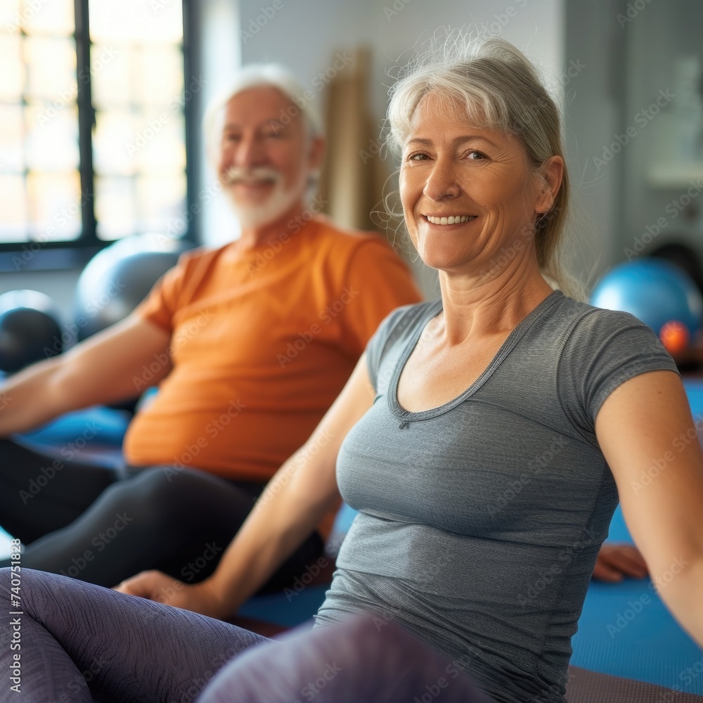 middle aged people doing stretching in yoga class middle aged people doing stretching in yoga class