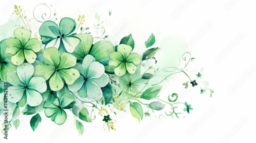 Watercolor green clover on a white background. St patrick's day celebration concept in Ireland	
