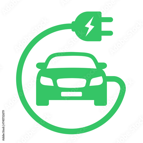 Plug icon symbol and electric car, hybrid vehicle charging point logo. Green energy and eco-friendly car concept, charger connector and charging station icon. vector illustration (ID: 740752679)