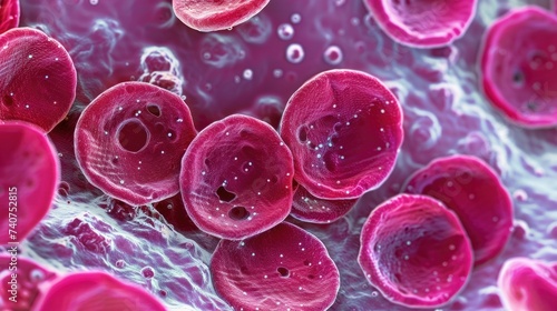 macro photograph of blood cells under a microscope 