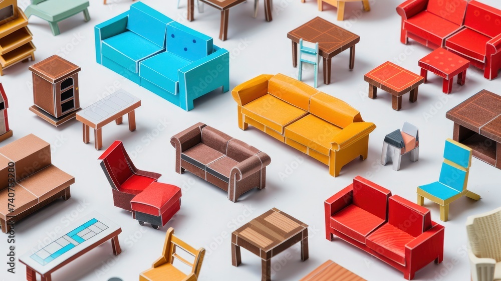 Miniature Furniture Set on White Background Miniature Furniture Set on White Background