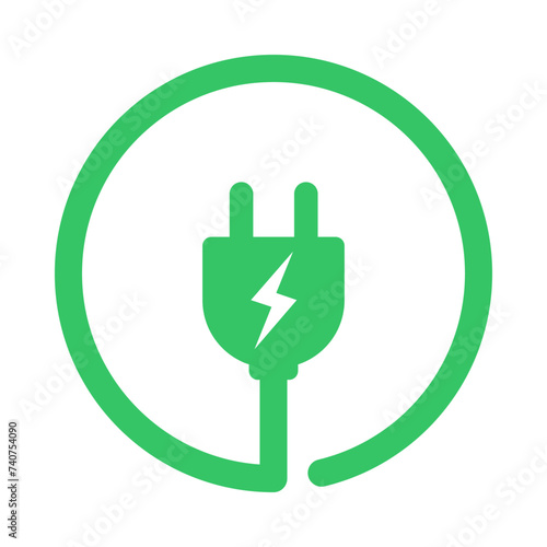 Plug icon symbol and electric car, hybrid vehicle charging point logo. Green energy and eco-friendly car concept, charger connector and charging station icon. vector illustration (ID: 740754090)