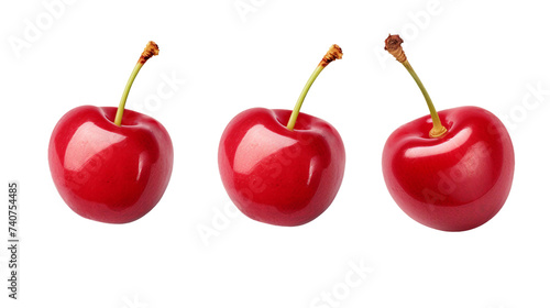 cherry collection: fresh, ripe fruits in 3D digital art, isolated on transparent background for graphic design projects.