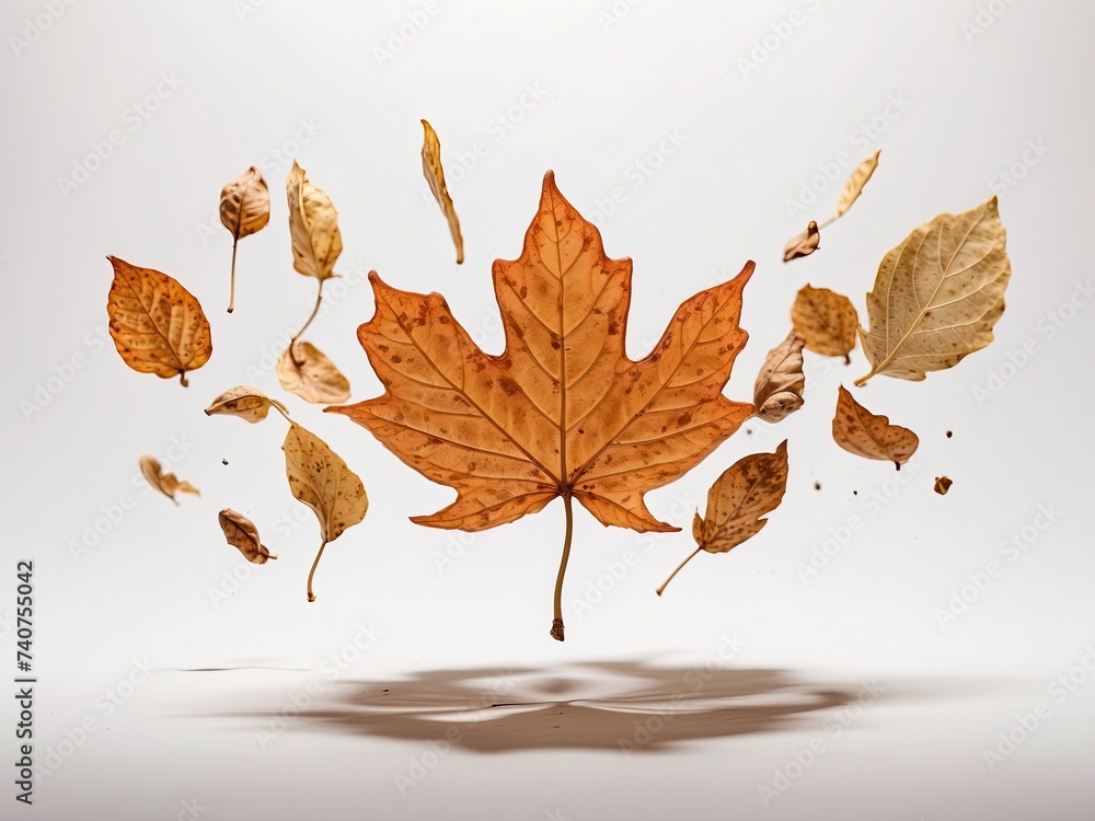 leafs levitation isolated on a white 
