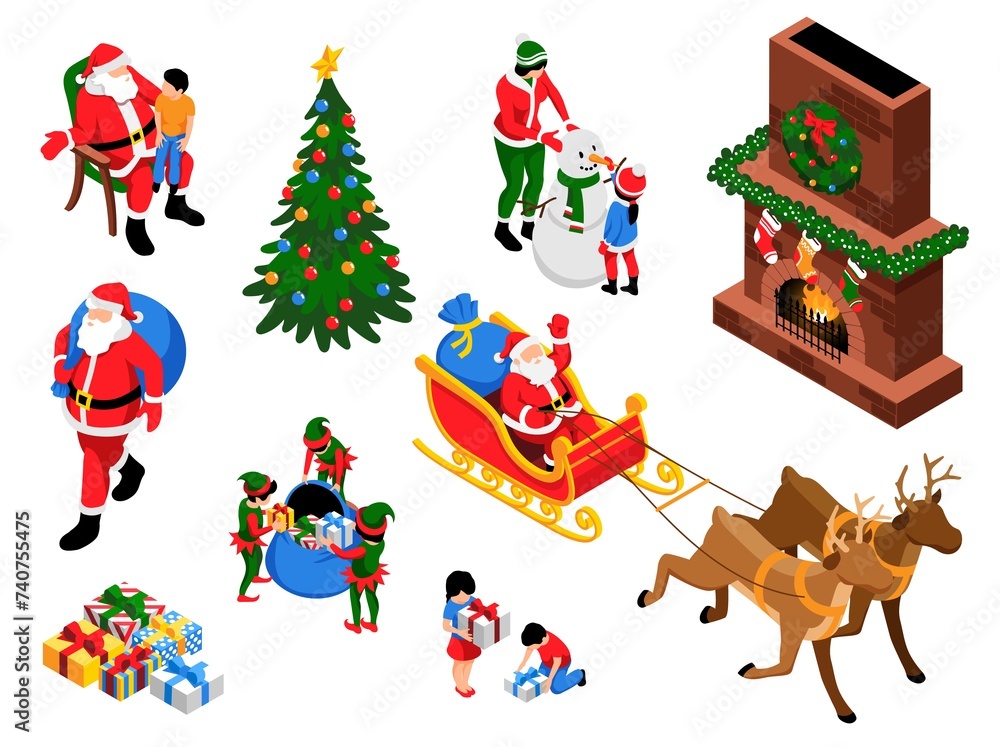 Christmas elements in isometric view Christmas elements in isometric view