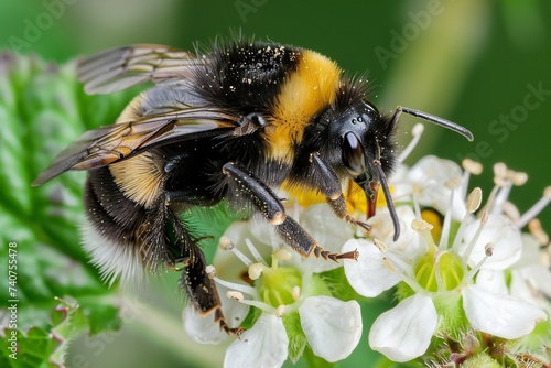 Honey Bee on white Flower, Close Up Macro © Yulia