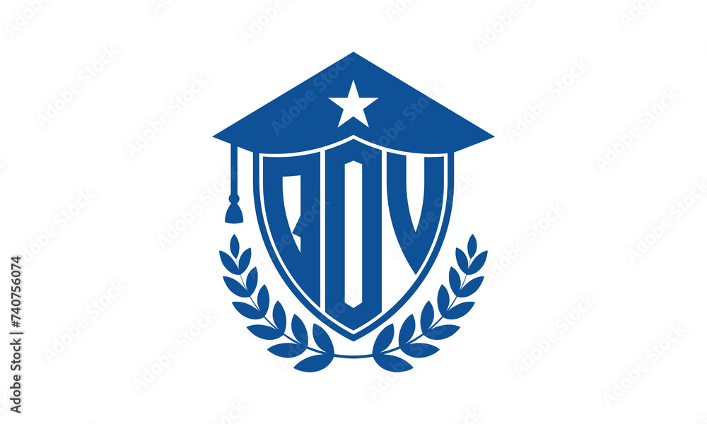 QOV three letter iconic academic logo design vector template. monogram, abstract, school, college, university, graduation cap symbol logo, shield, model, institute, educational, coaching canter, tech QOV three letter iconic academic logo design vector template. monogram, abstract, school, college, university, graduation cap symbol logo, shield, model, institute, educational, coaching canter, tech