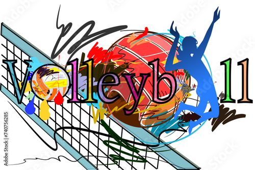 text volleyball and action hit  ball  sport art