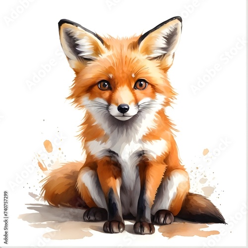 A cute painting of a sitting red fox. Generative AI © Carlos