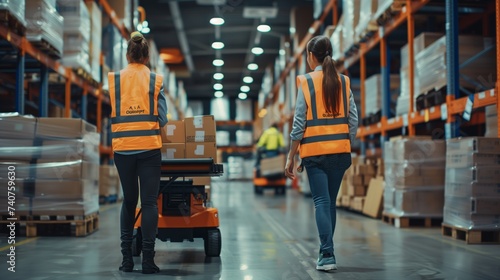 An AGV works alongside a safety-vested human worker in a warehouse, demonstrating the synergy of automation and human labor.