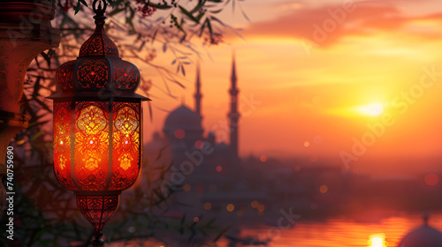 Ornate Traditional Arabic Lantern, generative ai