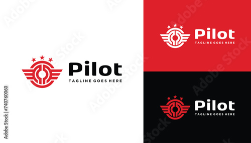 Initial Letter P PP Pilot with Artistic Bird Wing Stars Circular Shape For Airplane and Military Aviation Logo Design photo