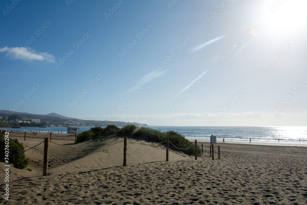 Fototapeta premium A path through the dunes to the sea with sun