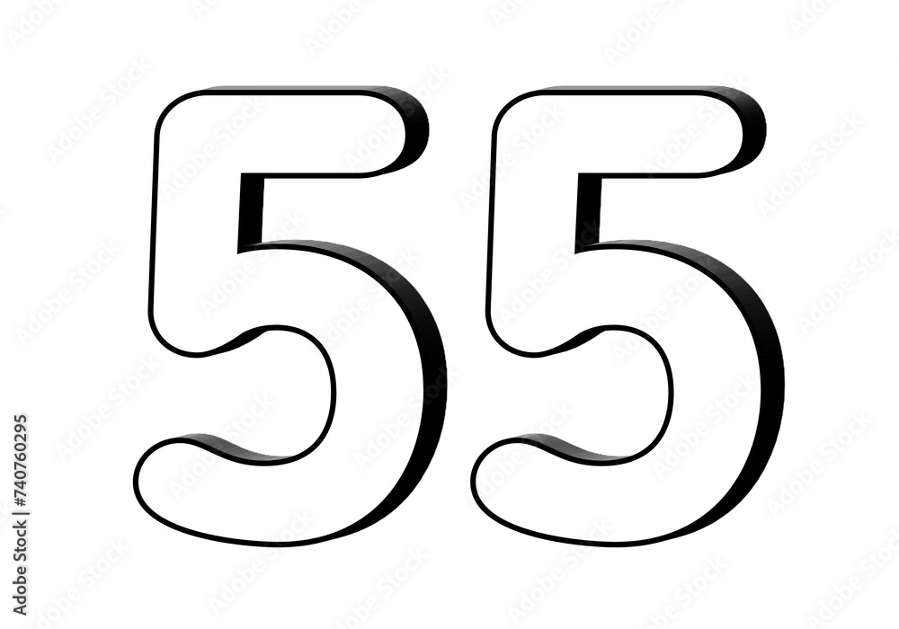 Number 55 fifty five in white color sign symbol 3d numbers for design elements isolated on transparent background Number 55 fifty five in white color sign symbol 3d numbers for design elements isolated on transparent background