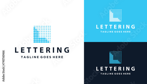 Modern Initial Letter L With Square Digital Pixel Halftone Dots Logo Design	