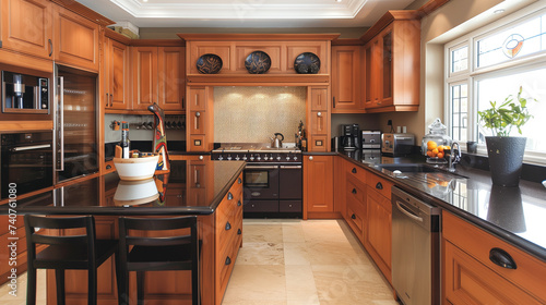 Kitchen interior decorated with wood in a modern way photo