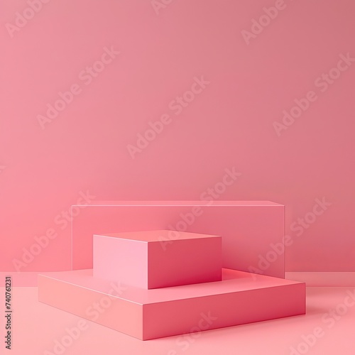 Pink podium background for product, Symbols of love for women's holiday, Valentine's Day, 3D rendering.
