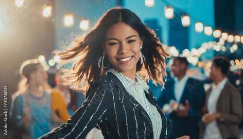  young beautiful smiling woman at a party, stylish girl dancing © Marko