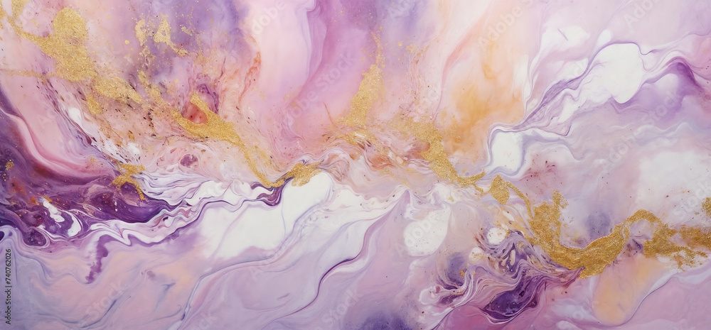 a painting with a purple and yellow design on it's surface and a gold line on the bottom, generative ai