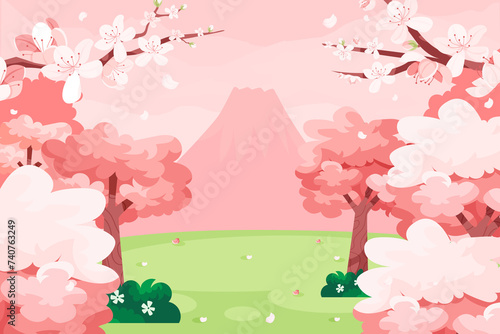 Sakura tree landscape in flat design © Macrovector