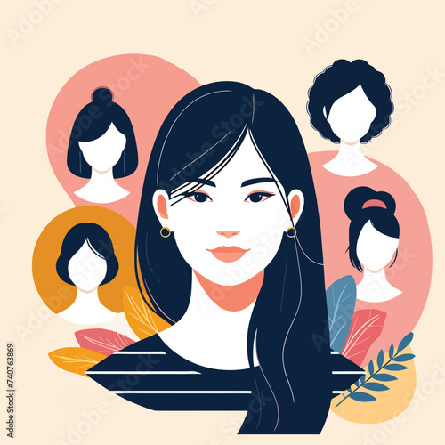 Asian white woman modern icon avatar, Wall art design, Vector, logo