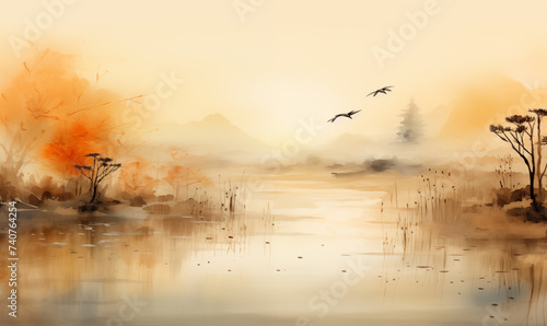 Tranquil Tranquility: Asian Landscape in Watercolors